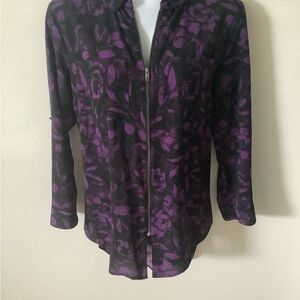 Rock & Republic Black and Purple Floral Blouse/Tunic